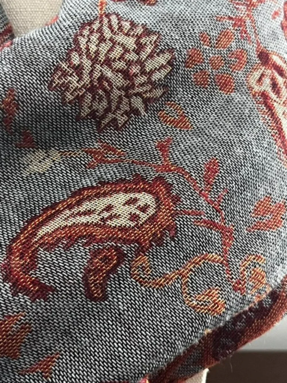 Scarf Wrap Pashmina Paisley Fringe Blue Orange